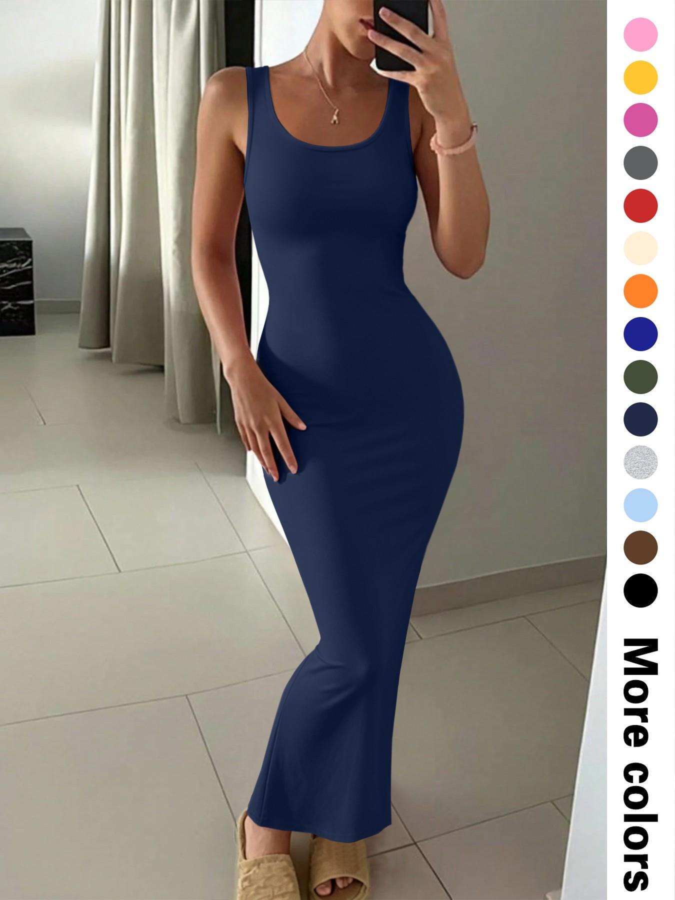 Women's Summer Casual  Round Neck Sleeveless Slim Fit Long Maxi Dress, 14 Color Options, Perfect for Daily Wear, Versatile for Various Occasions