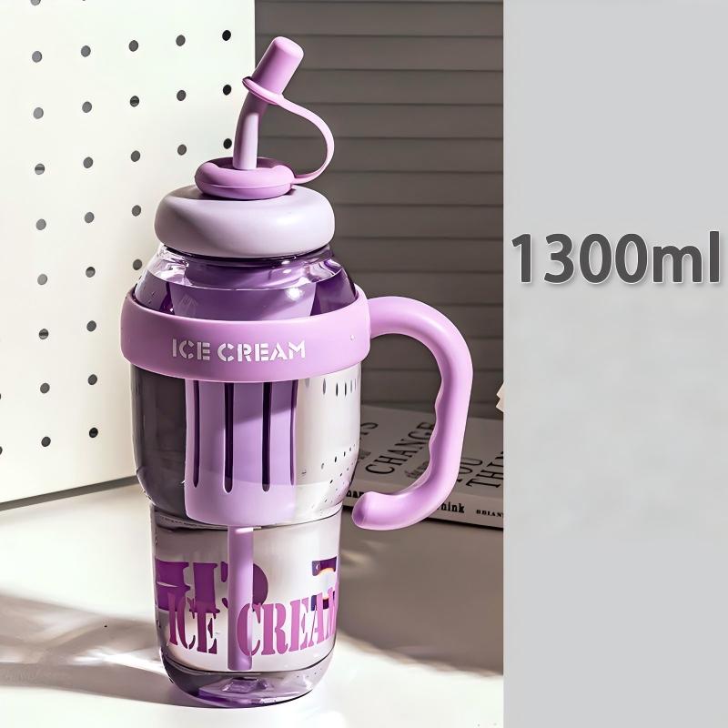 1 Piece 1300ML Large Capacity Water Cup, with Handle and Straw, Portable Sports Drinking Bottle, Leak-Proof, Ideal for Fitness Travel Outdoor Activities