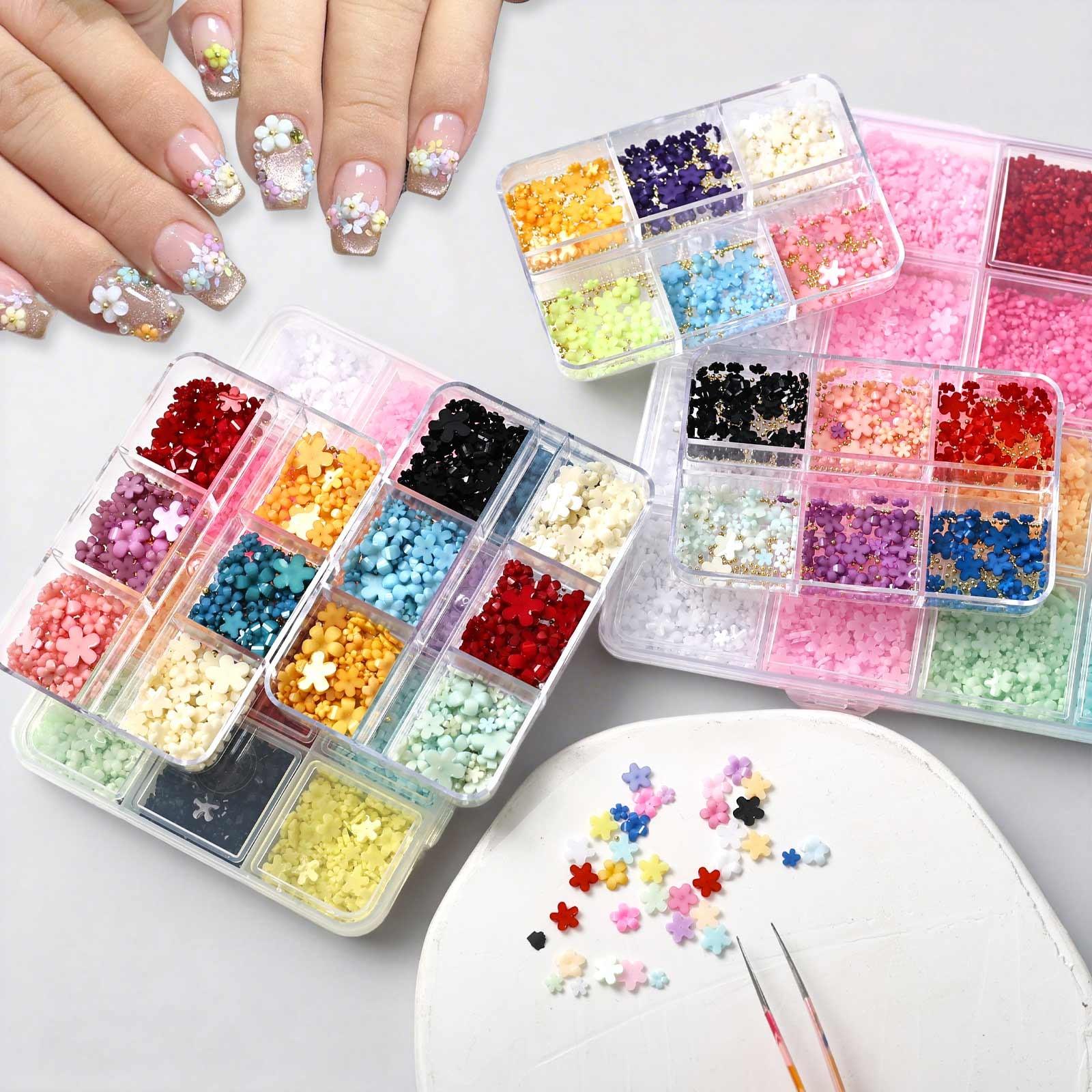 Multicolor five-petal flower nail art accessories, available in 6 compartments/12 compartments/24 compartments, ultra-thin cherry blossom petals, suitable for various styles of nail decoration, for professional nail salons