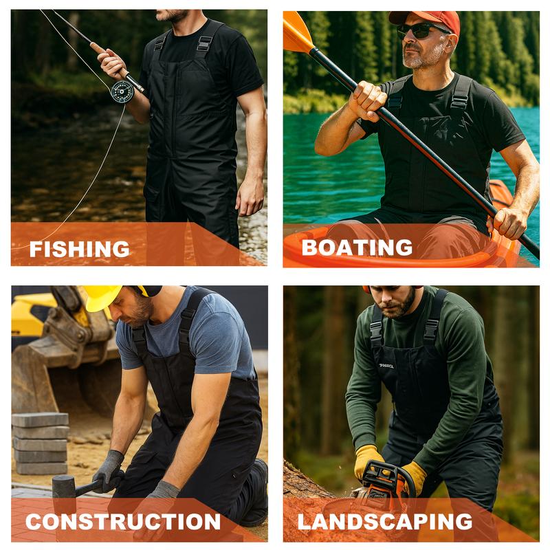 【RODEEL】724 Premium Waterproof Bib Overalls Men Tactical Rainwear with Adjustable Suspenders and Multiple Pockets Relaxed Rain Pants Workwear for Outdoor Sports Fishing Boating Car Washing Construction Landscaping Gardening Menswear, Holiday Gift