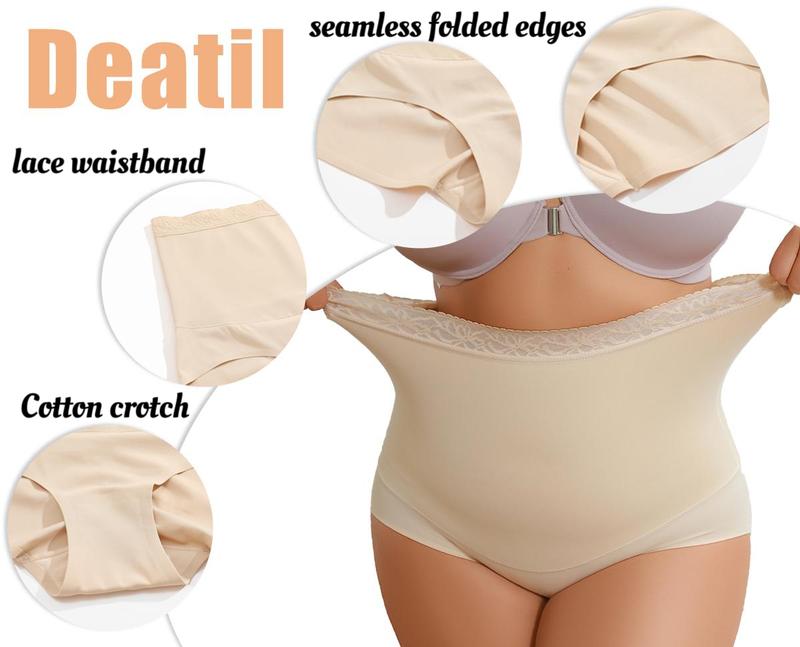 FINETOO Unite Store 3PCS High Waisted Underwear for Women Tummy Control Underwear Lace Waistband Design Soft Nylon Stretchy No Show S-3XL Womenswear