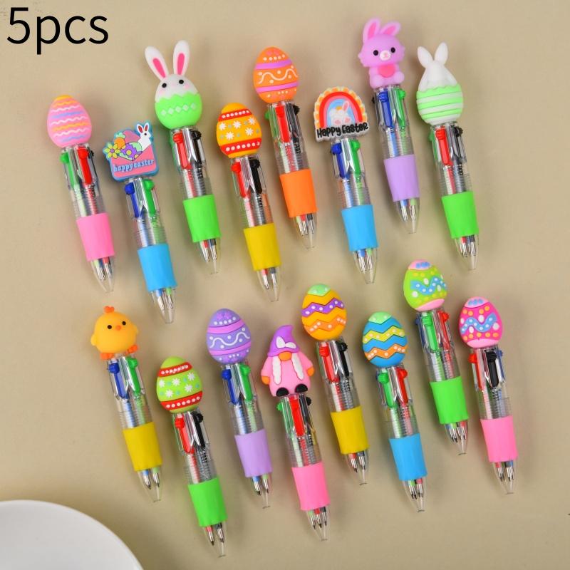 5/15/25pcs Creative Minimalist Easter Rabbit Themed Expandable Four-Colored Round-tip Pens Campus Design Back-to-School Season Cartoon Rabbit Easter Series Press-Down Four-Colored Ballpoint Pens Random Colors Ballpoint Pen Set