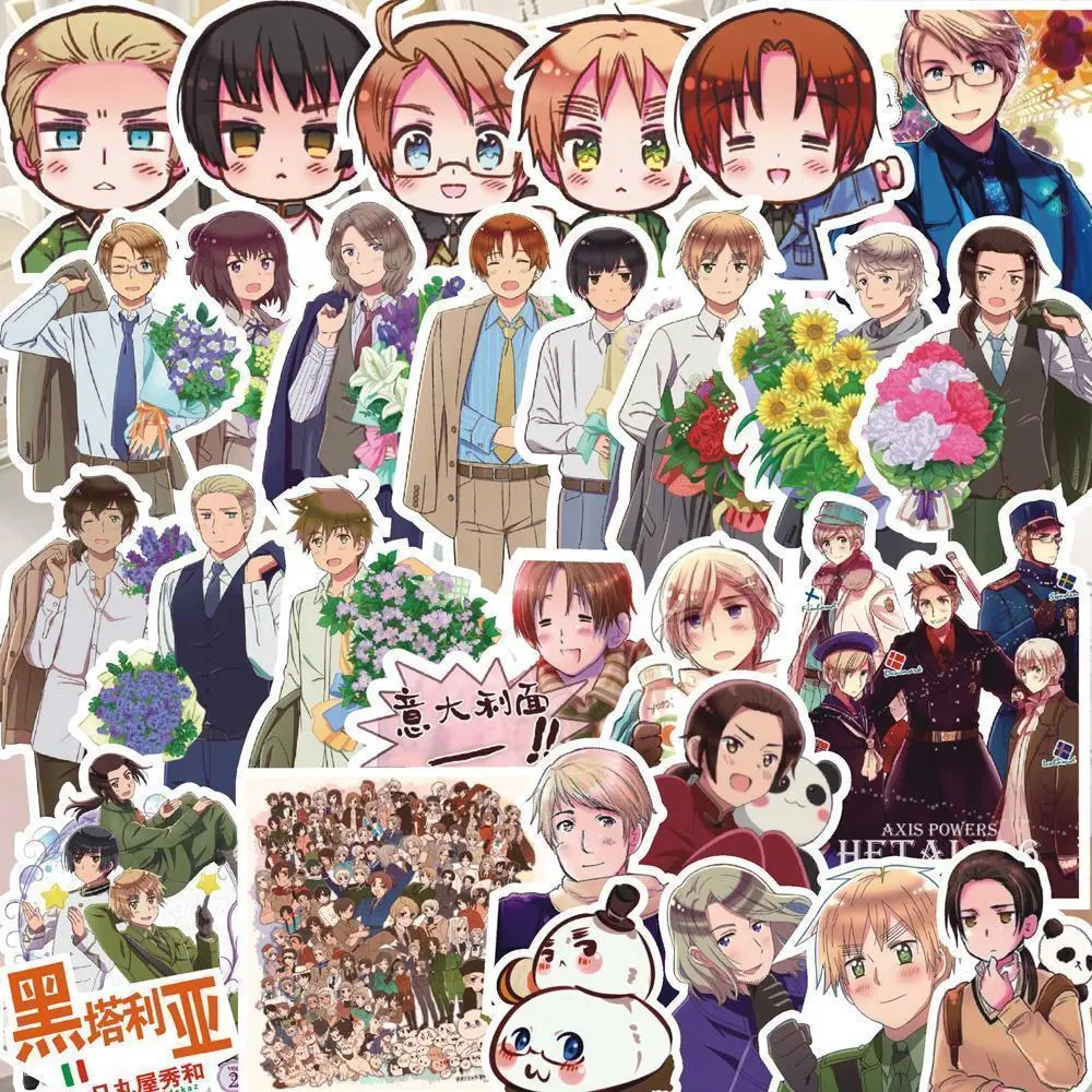 65Pcs Hetalia APH Anime Peripheral Stickers, Easy-Remove Waterproof DIY Accessories for Handbook Decoration, Phone Cases, Cups