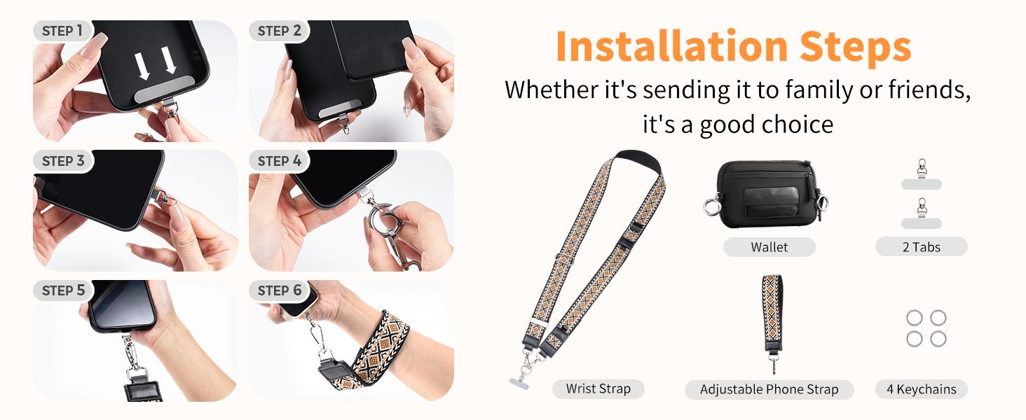 Clip and Go Strap Bag stylish printed Phone Lanyard Crossbody Adjustable and Detachable RFID Wristlet Wallet Zipper Pouch Wallet