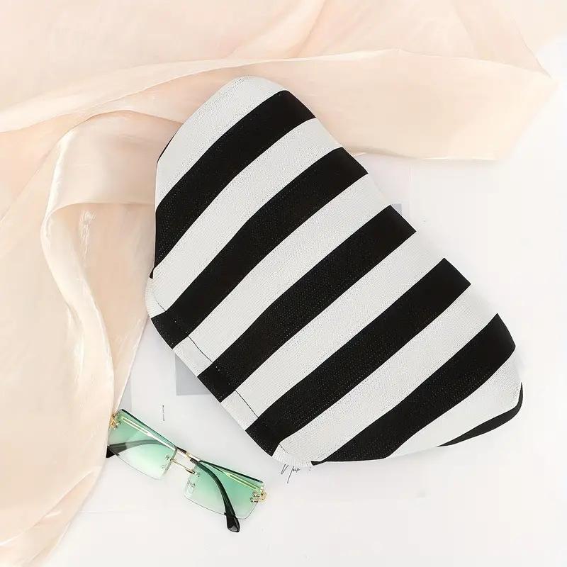 Women's Striped Woven Clutch Purse, Lightweight Compact Polyester Bag with Ruched Dumpling Design for Casual Wear, Stripes