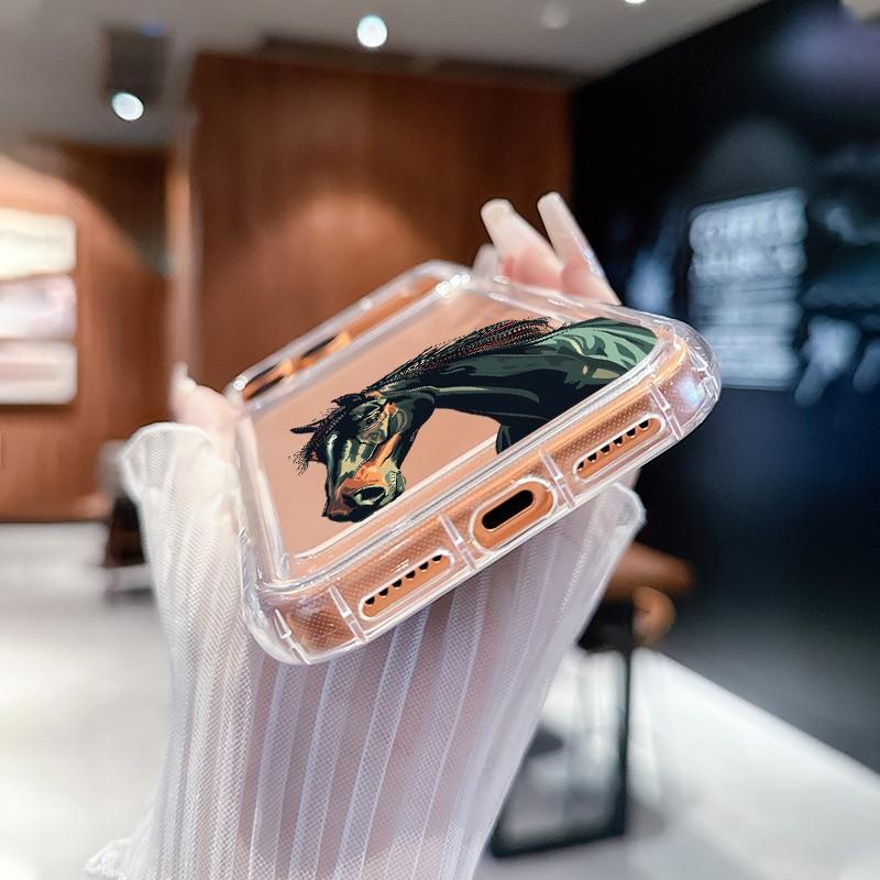 Transparent Airbag Case, Creative Colorful Horse Geometric Pattern Anti-Drop Soft Shell, Tpu Phone Cover for iPhone 11/12/13/14 Pro Max/15 Pro/16 Plus/promax