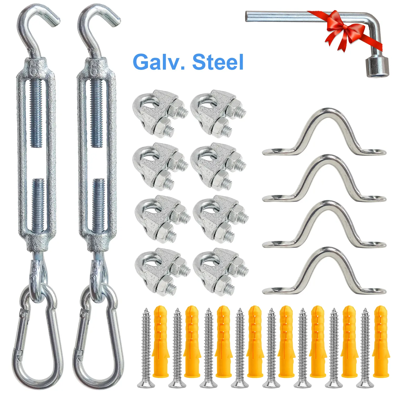 Sun Shade Sail Hardware Kit, M5 304 Stainless Steel/ M6 Malleable Iron Turnbuckle Cable Railing Accessories With Snap Hooks, Pad Eye/Hump Back Eye Hook, U Type Wire Rope Clamps For Outdoor Patio Backyard Canopy Garage Hanging Installation. DIY