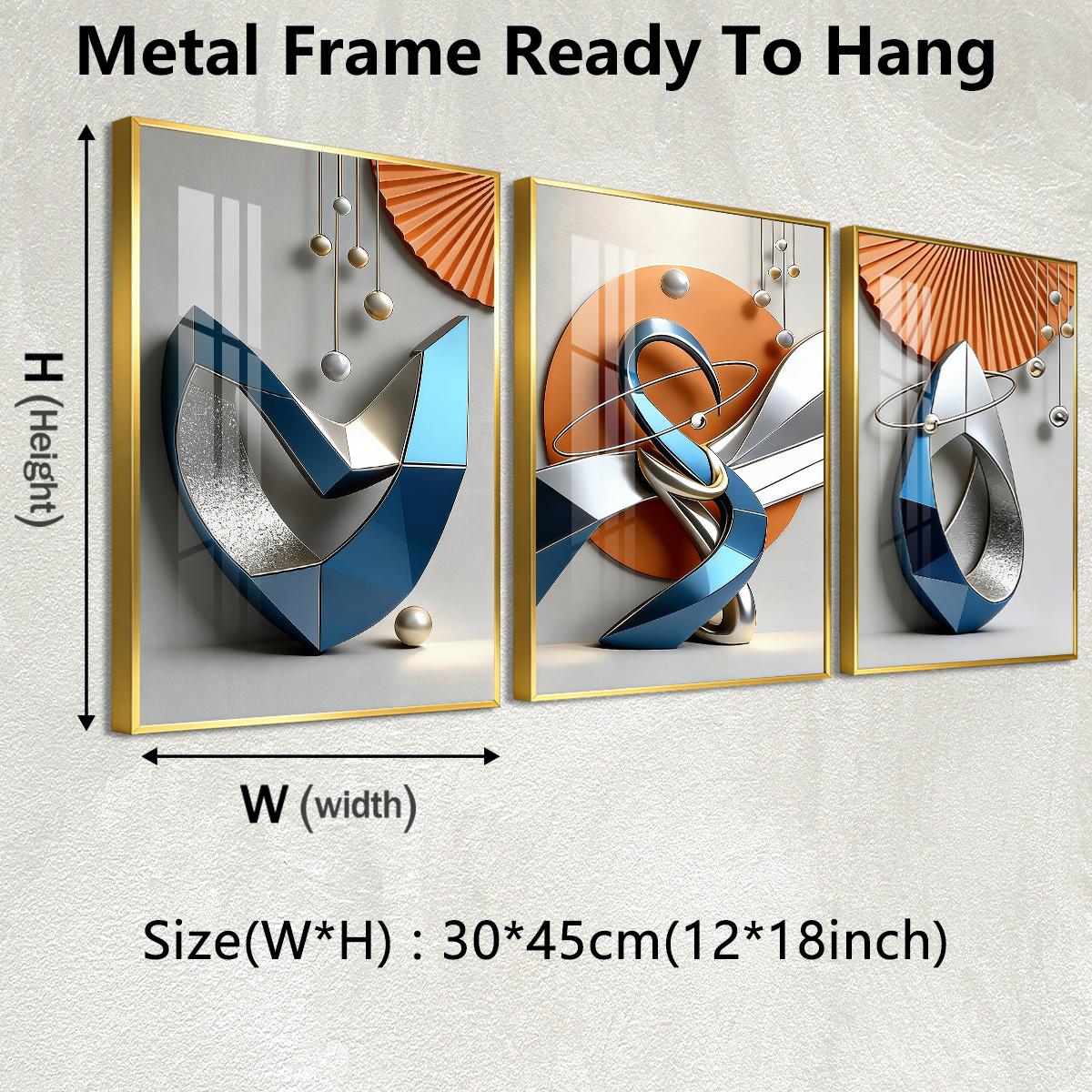 3 Counts Aluminum Alloy Framed Painting, Modern Geometric Abstract Metal Art Pictures, Home Decoration For Living Room, Bedroom, Office, Restaurant, Hallway Wall Decor, Odorless Print Artwork, Luxury Perfect Gift For Friends And Family