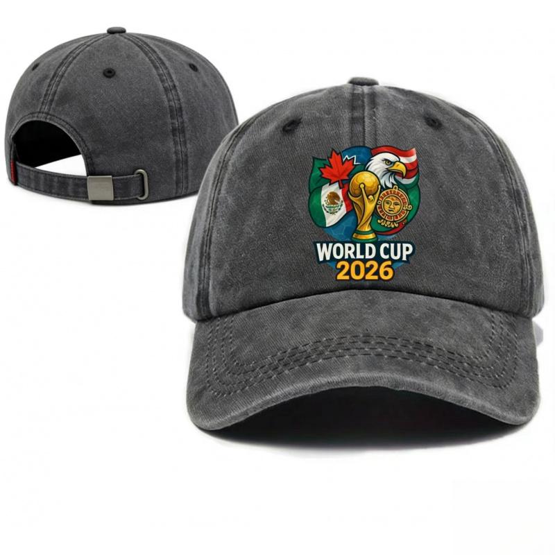 European and American 2026 USA-Canada-Mexico World Cup Cartoon Washed-Printed Baseball Cap Women's Outdoor Sun Protection Hat Men's