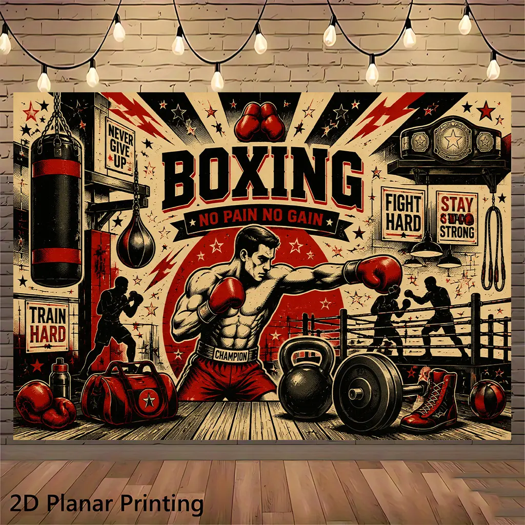 2D Flat 1pc Boxing Training Poster Backdrop Banner, Polyester Sports Themed Photo Background, No Power Needed, Easy to Hang, Indoor & Garden Wall Decor for Parties, Holiday Celebrations & Events