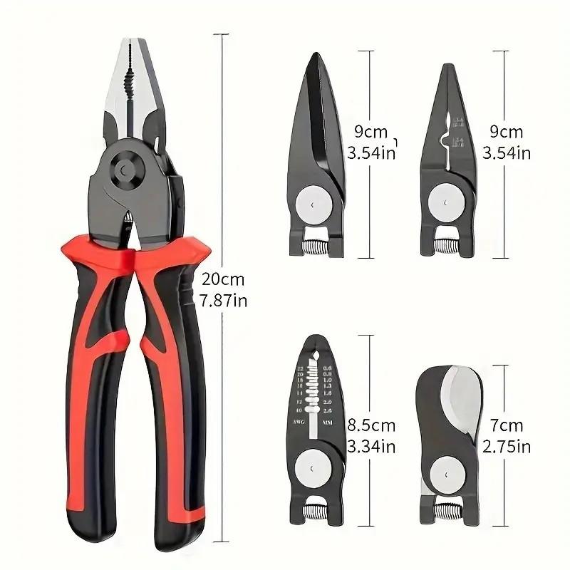 Five-In-One Multi-Functional Replaceable Head Pliers Set, Steel Wire Pliers Tiger Pliers Stripping Tool Kit, Multifunctional Pliers