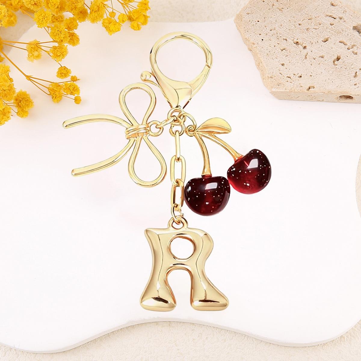 Women's Cherry Bow Letter Pendant Keychain, Casual Style Wallet, Handbag and Backpack Accessory, Car Keychain for Students