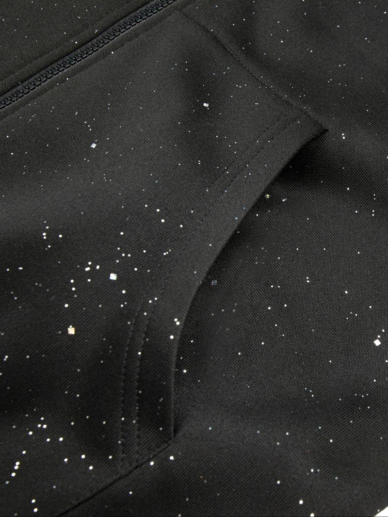 Men's Zip Up Hoodie Sweatshirt, Fashion Starry Shiny Fashion Hooded, Loose Casual Long Sleeve Pullover For Fall Outfits & Winter Outfits, Thick Soft Fabric, Mens Top For Daily Wear, Graphic Print Hoodie