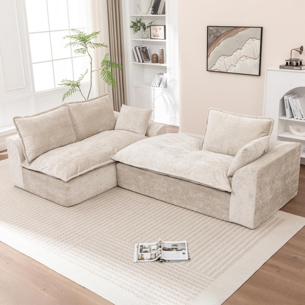 Aobtkel®103 " L Shaped Modular Couch, Cloud Boneless Couch with Deep Seats & High Back , Upholstered Fabric Sofa, No Assembly Required(Beige)#Summervibes