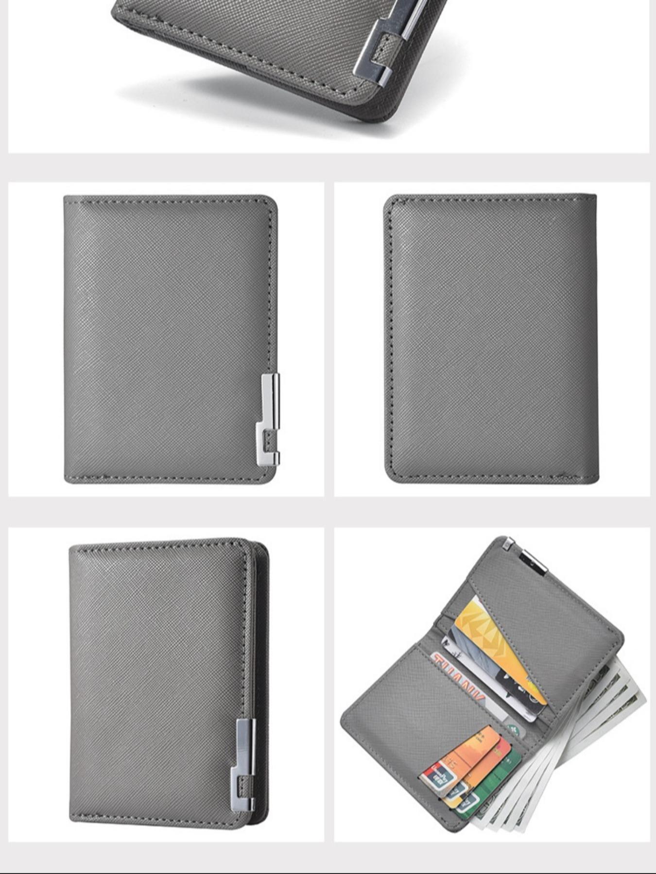 Men's Short Leather Wallet with Iron Edge Cross Texture, Multi-Card Slots Money Clip Card Holder, High-End Style Men's Wallet