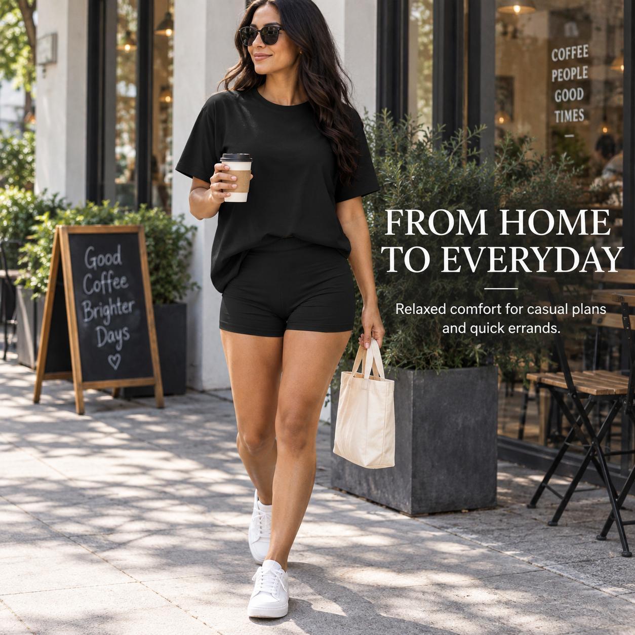 Women's Two Piece Shorts Lounge Set, Crew Neck Short Sleeve Relaxed T-Shirt & High Waisted Fitted Shorts, Casual Matching Summer Outfit, Travel Vacation Everyday Wear Bottom Loose 2 piece sets