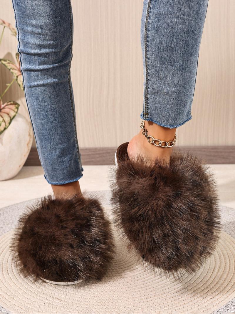 New Trendy Plush Fur Slippers, Super Cute Fashion Warm Home Shoes, Fuzzy Warm Slippers, Anti-Slip Thick Sole Cat-Feeling Cotton Slippers, Girls' Gift
