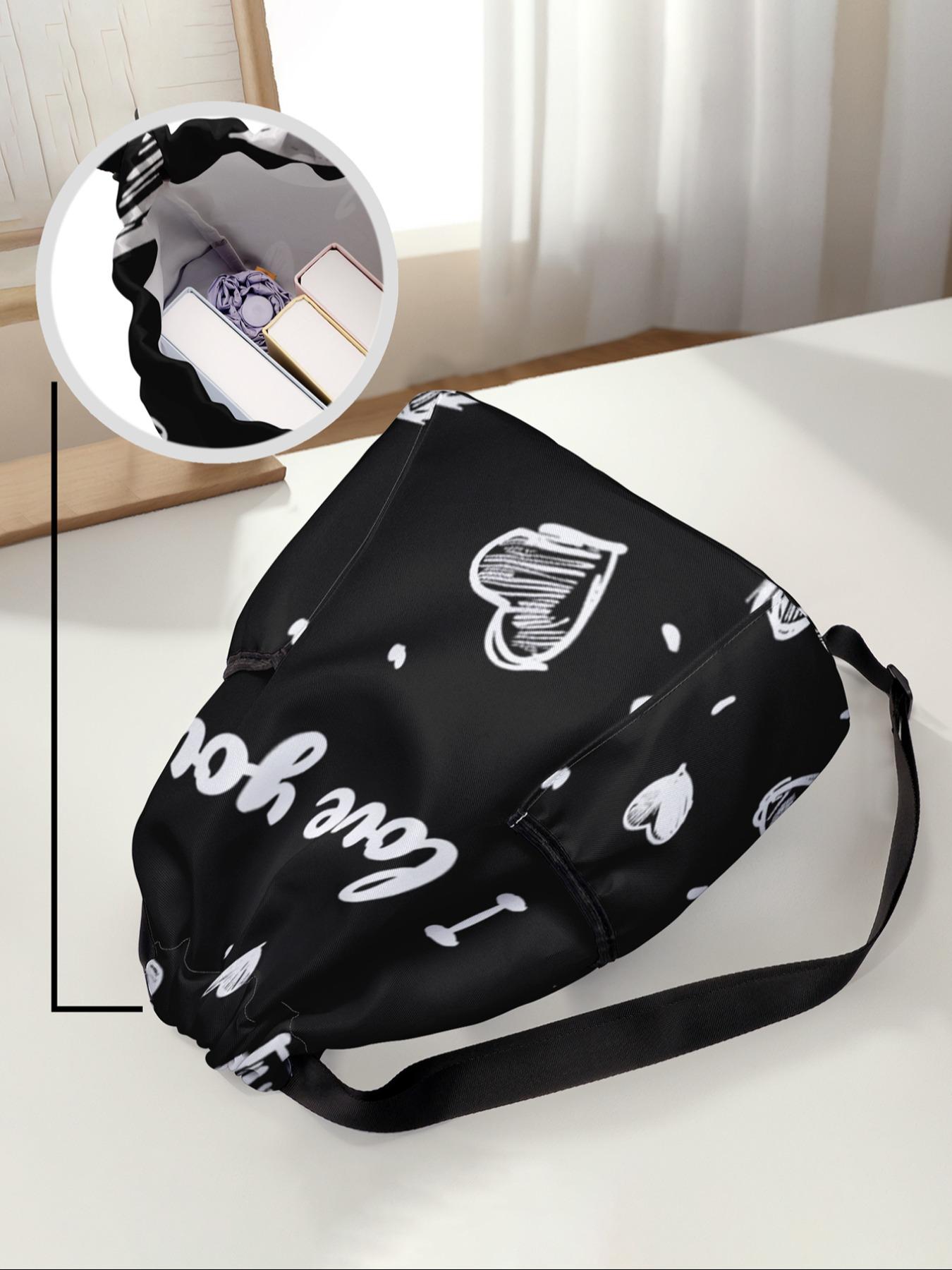 Heart Pattern Drawstring Backpack, Large Capacity Durable Gym Bag, Adjustable Shoulder Straps, Casual Travel Hiking Camping Bag, Workout Sport Bags, Sport Yoga Bag