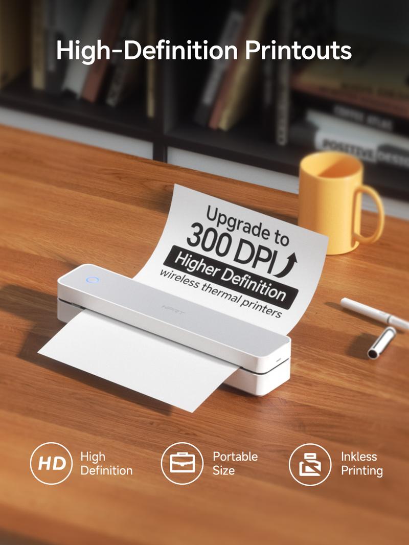 Inkless Portable Bluetooth Thermal Printer Wireless Mobile Printer for Travel and Home Compatible with iOS Android Windows macOS Supports A4 US Letter
