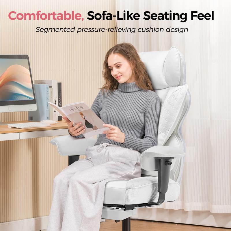 【New Year Sale】GTPLAYER Big and Tall Office Chair with Pocket Spring Lumbar Support, Ergonomic Comfortable Wide Office Chair with Outward Fixed Soft Armrests and Footrest Adjustable Sofa Furniture Comfy