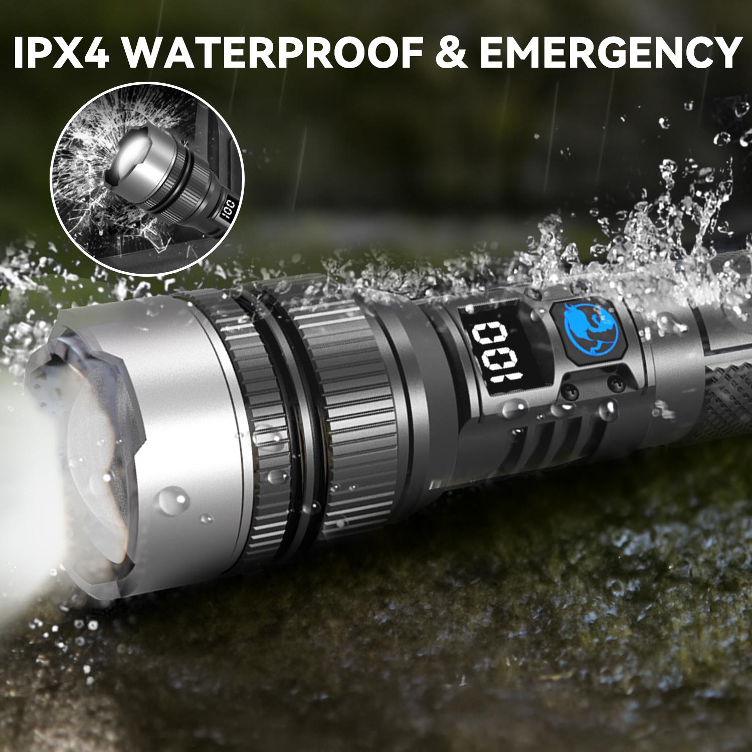 2-in-1 Rechargeable Flashlight + Power Bank,  High Lumen Super Bright, Zoomable Beam LCD Digital Power Display 3 Modes Pocket Waterproof Flashlight for Camping Hiking Home