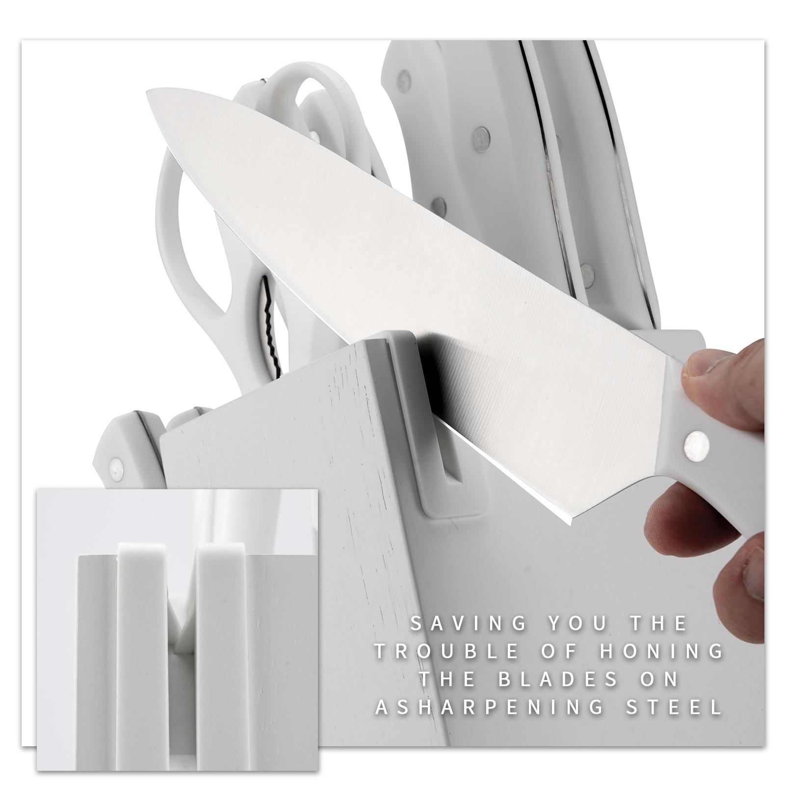 15 Pieces, Kitchen Knife Set, Solid Wooden Knife Holder, Plastic Knife Holder, Chef's Knife, Japanese Knife, Meat Knife, Bread Knife, Steak Knife, Fruit Knife, Scissors, Meat and Vegetable Cutter,  Gift Set Kitchenware Sturdy Stylish Stainless Steel