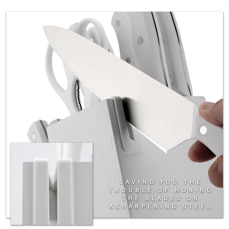 15 Pieces, Kitchen Knife Set, Solid Wooden Knife Holder, Plastic Knife Holder, Chef's Knife, Japanese Knife, Meat Knife, Bread Knife, Steak Knife, Fruit Knife, Scissors, Meat and Vegetable Cutter,  Gift Set Kitchenware Sturdy Stylish Stainless Steel