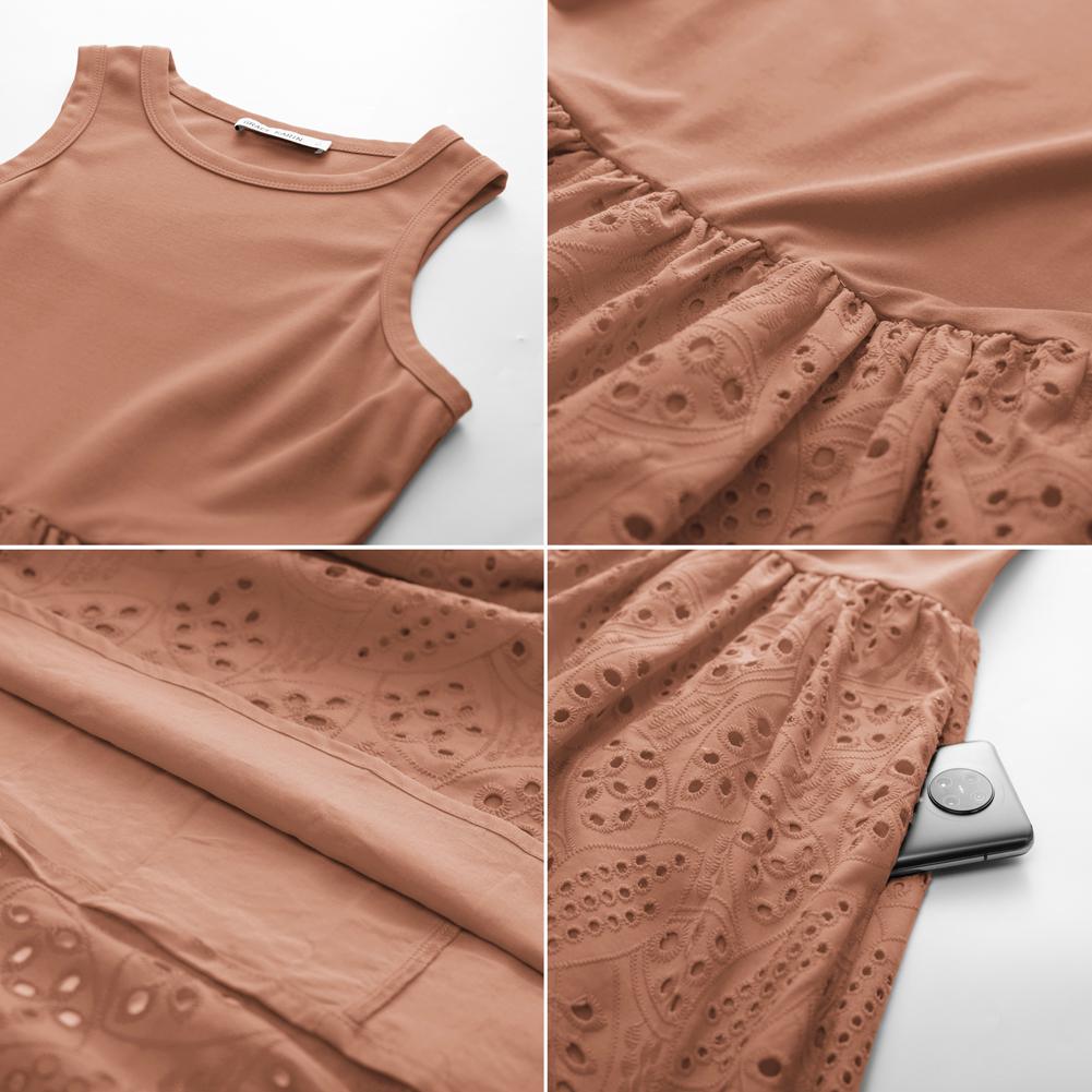 Grace Karin Women's Contrast Fabric Sleeveless Crew Neck Mid-Calf Flared A-Line Casual Dress