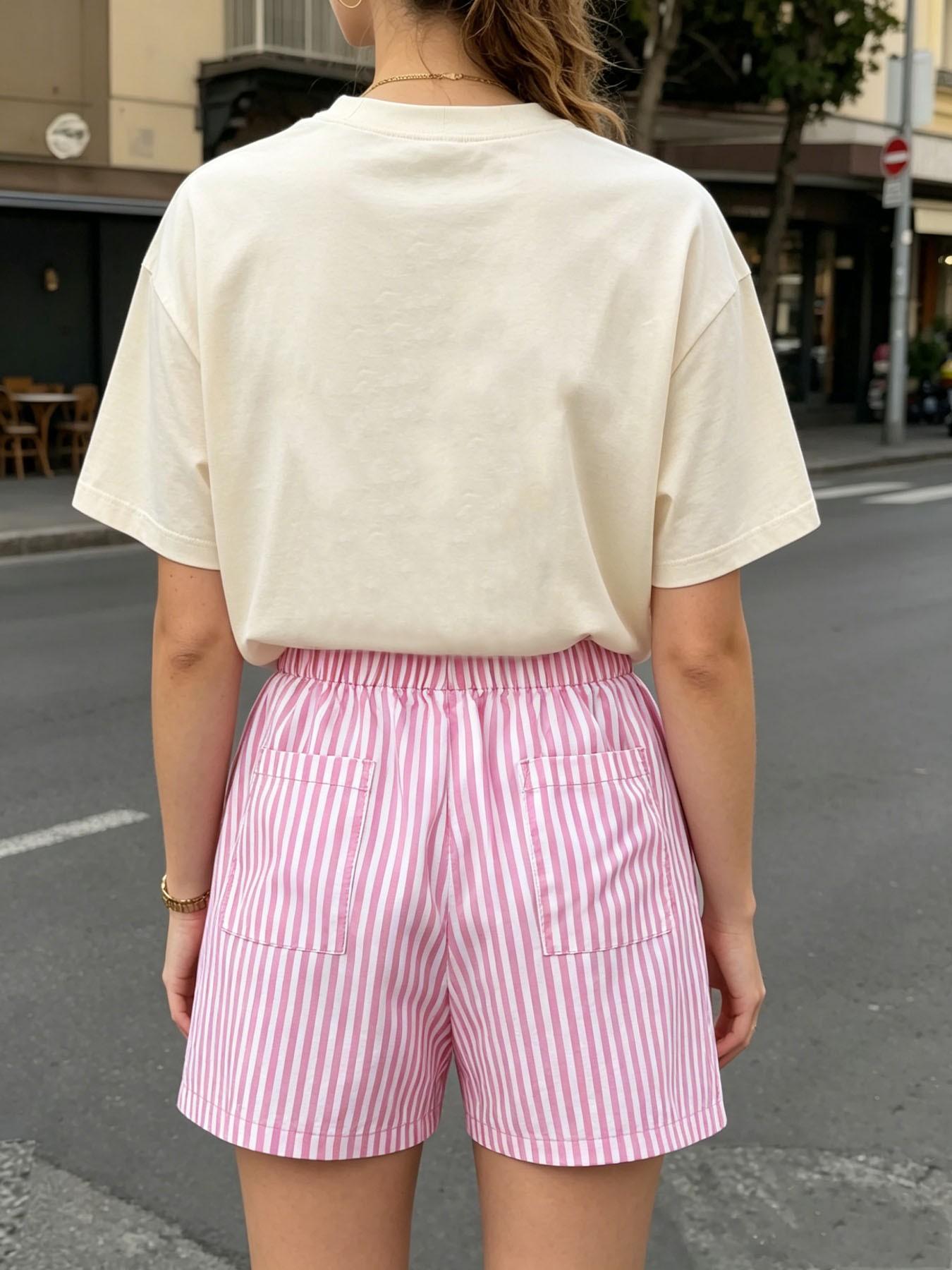 Casual Summer 2 Piece Set Women, Floral Print Oversized Top & Pink Striped Shorts, Boho Aesthetic Outfit for Vacation, Daily Wear, Coffee Date #springsaledeals2026 #summeroutfits #fyp #casualfashion