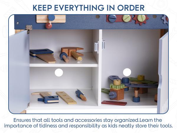 ROBUD Wooden Workbench Toddler Toy, Gift for Girl & Boy Wooden Play Tool, Toddler Pretend Play Creative Building Set, Construction Workshop Toy boys