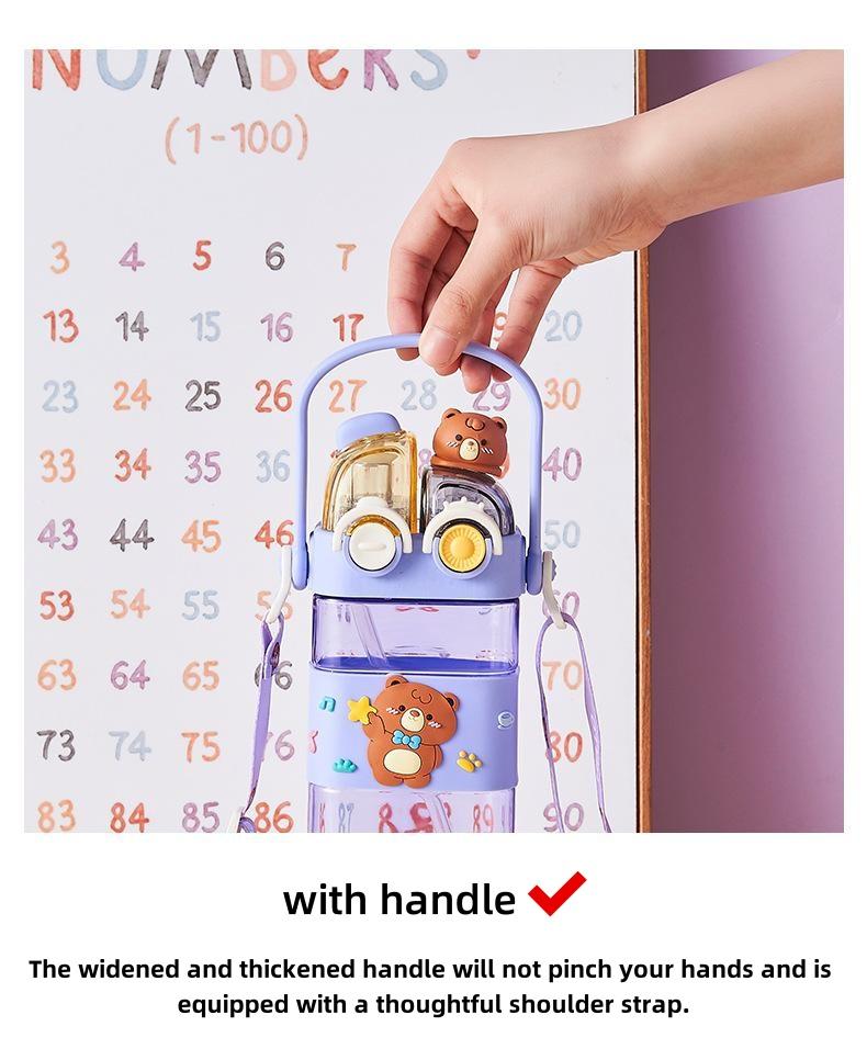 UFORU Cartoon pattern children's drinking cup 1 large capacity water bottle two drinking methods home office school drinking cup with straw lanyard children's gift Cute Tumbler Wide Mouth Set Reusable Drinkware Portable