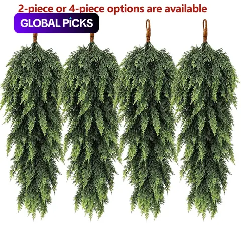 2/4-Piece Set 26.77-Inch Artificial Christmas Teardrop Swags, Real-Touch PE Norfolk Pine Greenery for Front Doors, Mantels, Fireplaces and Indoor Holiday Decor Decoration #GLOBAL PICKS