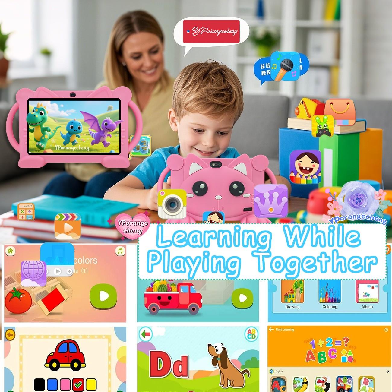 7-Inch Kids' Touchscreen Tablet, Quad-Core Android, HD Display, Dual Cameras, WiFi & Bluetooth-Compatible, Adapter Not Included, Parental Control, Ideal Gift for Birthdays