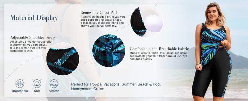 【12-28W】Hanna Nikole Plus Size Two-Piece Swimsuit Women's Sun Protection Knee-Length Swim Shorts Tummy Control Outdoor Swimsuit Tankinis Set Outdoorfun 【12-28W】Hanna Nikole Plus Size Two-Piece Swimsuit Women's Sun Protection Knee-Length Swim Shorts Tummy Control Outdoor Swimsuit Tankinis Set Outdoorfun