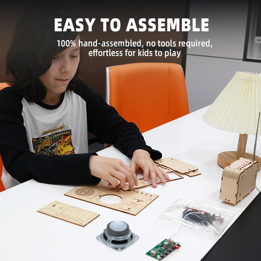 Unisex Classic Wood Finish Audio FM Radio DIY Kit, STEM Learning Toy for 8-14 Year Olds, Children's Engineering Class Project with Detailed Assembly Instructions