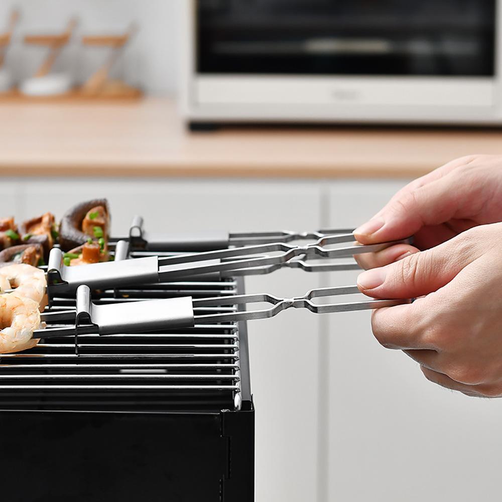 Stainless Steel Barbecue Grill Fork & Skewers Set, Barbeque-Style Double Pronged Forks for Shrimp, Meat, Veggies, Non-Slip Handle, Reusable, Easy to Clean, Ideal for Outdoor Grilling Parties, Barbeque-Style Barbecue Forks
