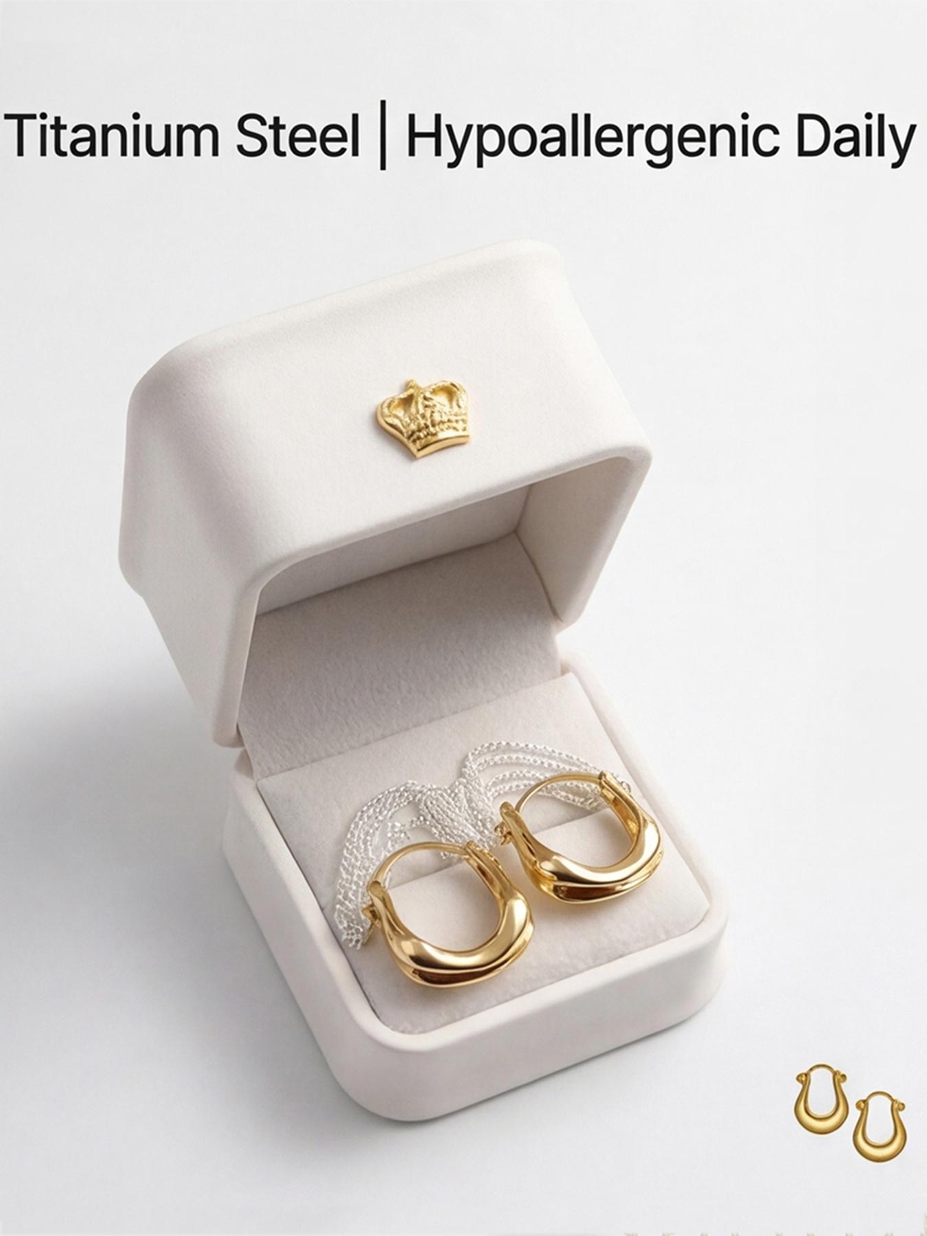 Women's Hypoallergenic Lightweight Titanium Steel Earrings, Gold Irregular Huggie Hoop Earrings Minimalist Fashion Jewellery for Everyday Wear Gift