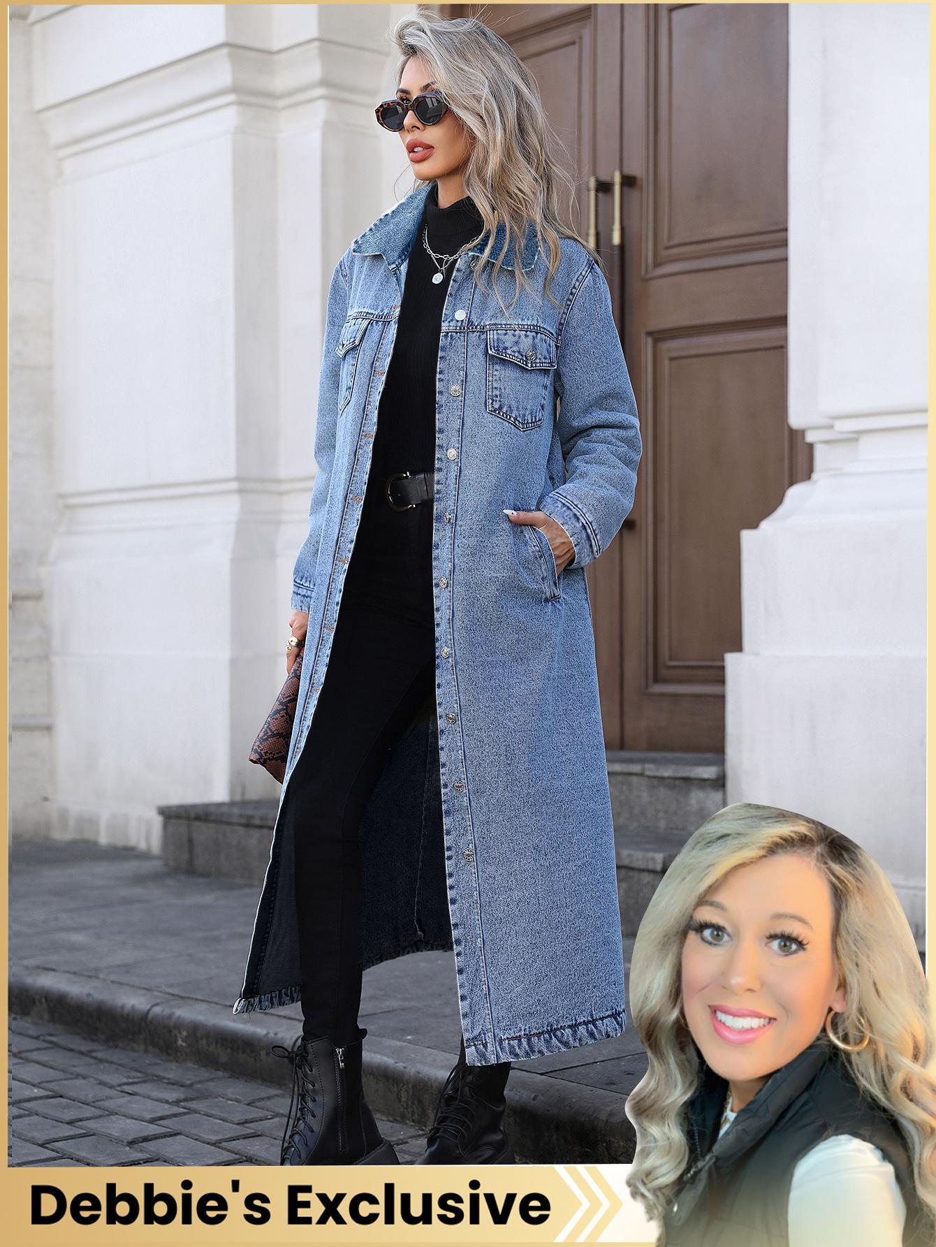 Women's Y2K Long Windbreaker Denim Jacket, Slim Fit Casual Fashion Outerwear for Spring & Fall, Elegant College Student Style