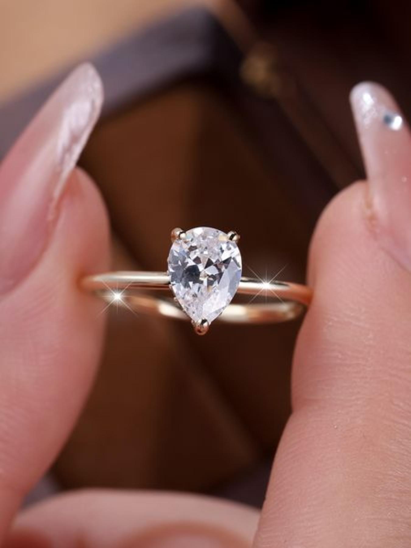 S925 Sterling Silver Water Drop Rhinestone Decor Ring, Simple, Fashion Jewelry Accessories for Women, Birthday Holiday Gift, Bridal Engagement Ring