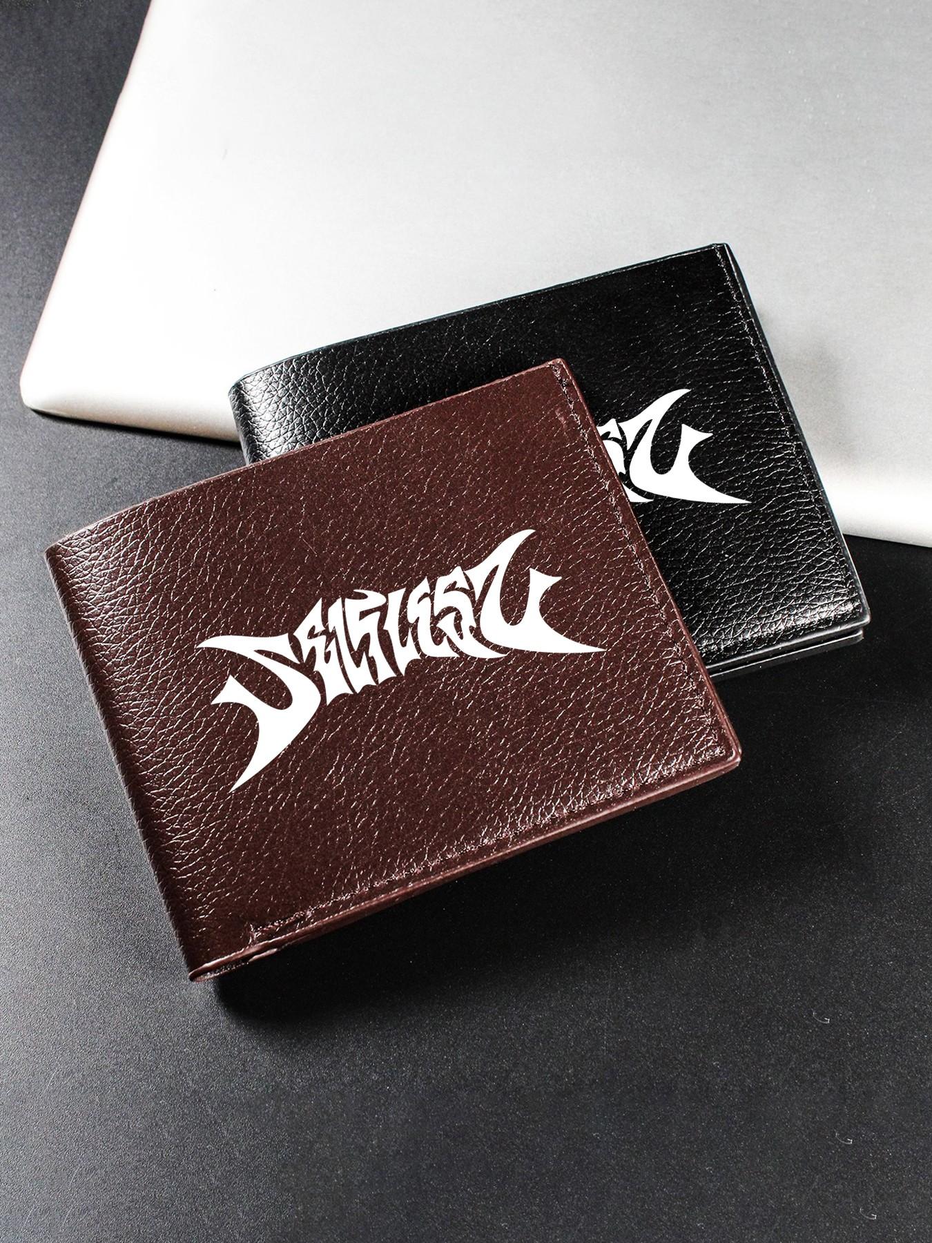 Neutral Gothic Print Foldable Wallet, Unisex Street Style Card Holder, PU Leather, Casual, Ideal for Daily Use, Travel, Birthday Gift