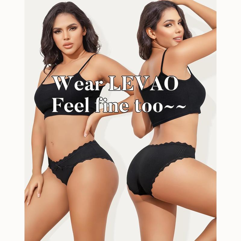 LEVAO Cotton Underwear for Women Cheeky Bikini Panties Ladies Fashion Lace Stretch Hipster Ladies Briefs 6 Pack
