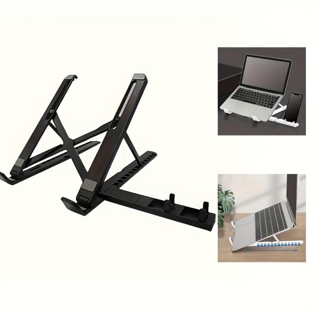 2-In-1 Adjustable Laptop And Tablet Stand,  Mobile Phone/Stationery Storage Rack – Portable Folding ABS Desktop Organizer for Ipad, Kindle, Smartphone, And E-Reader – Lightweight And Compact Smart Device And Laptop Stand