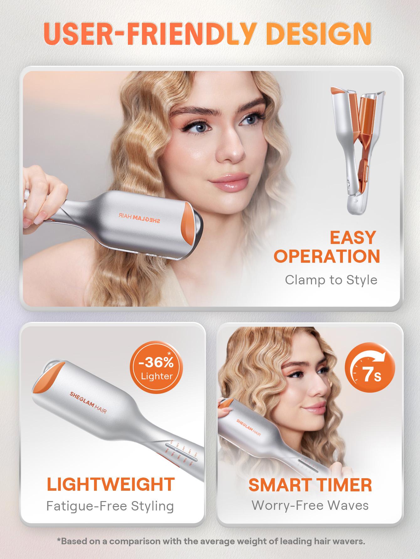 【BOGO SALE】SHEGLAM HAIR Beach Babe Hair Waver,Ionic Hair Waver,Waver Curling Iron,2 Barrel Hair Crimper With Anti-Scald,50 Million Ions & 10 Min Quick Wave,Smart Timer & Adjustable Temps,Easy To Use Hair Tool For Women - US Plug
