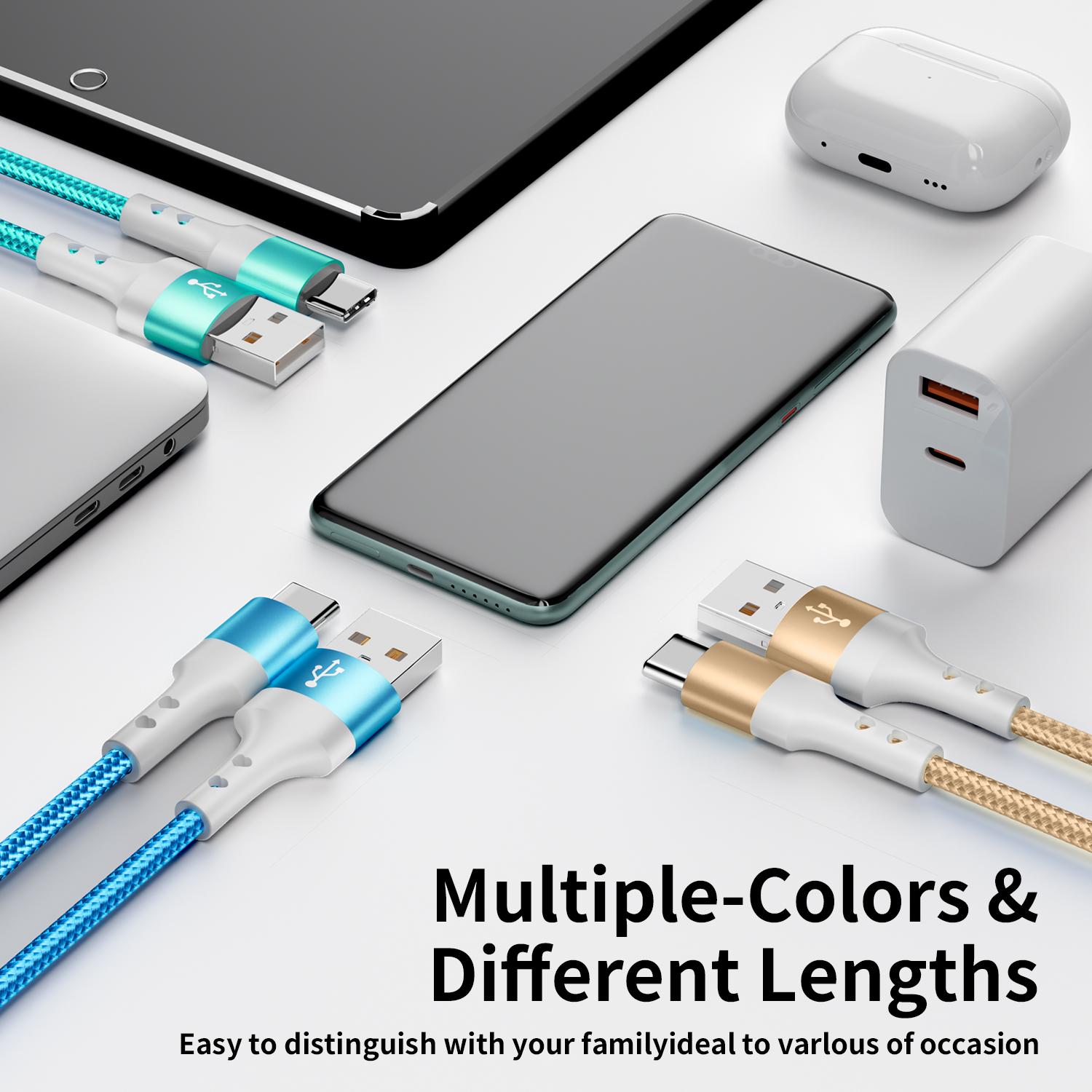 USB Charging Cable (5 Pack/3 Pack/2 Pack), Colorful Nylon Braided Quick Charging Cable for Samsung Galaxy S24, S23, S22, S21, S20, Headphones, Tablet, Laptop, etc. (3ft/6ft/9ft)