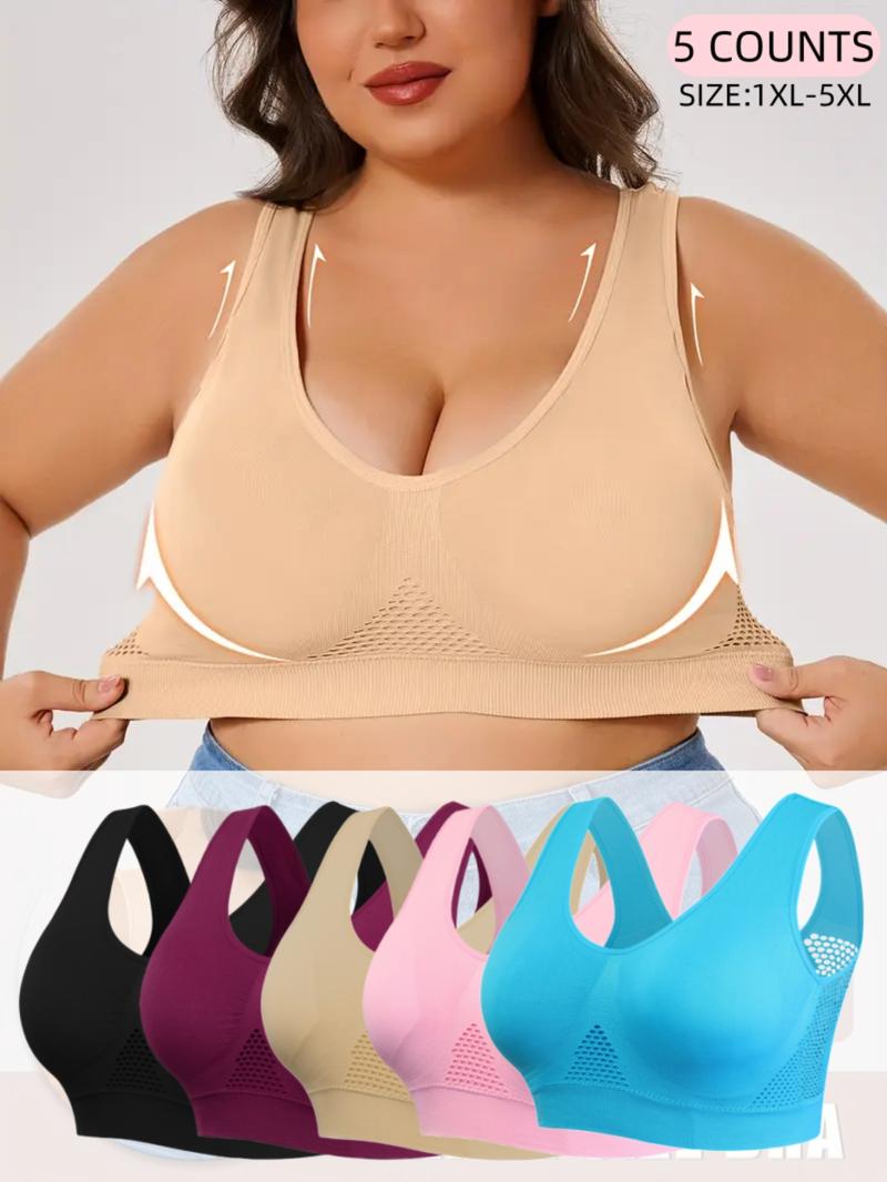 Plus Size Women's Seamless Wireless&Comfort Bra, Backless Mesh Crop Top, Casual Wearable Underwear,Soft and  Breathable Bra,No Padding,Every day Wear,All seasons