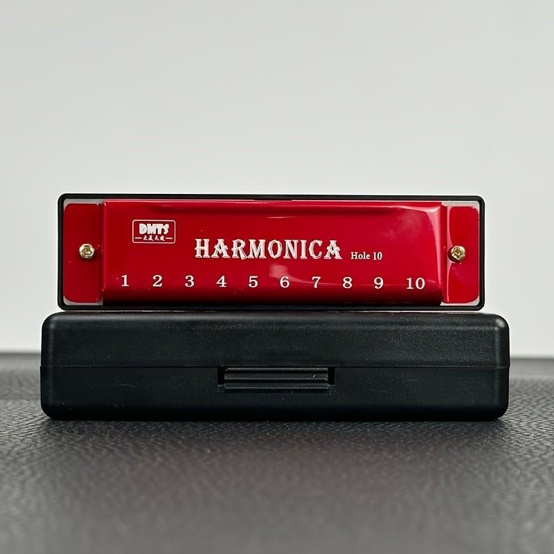 10 Hole Harmonica C Key, Durable Plastic Polished Finish, Includes Protective Case, Ideal Gift for Beginners, Gold Silver Colors Available