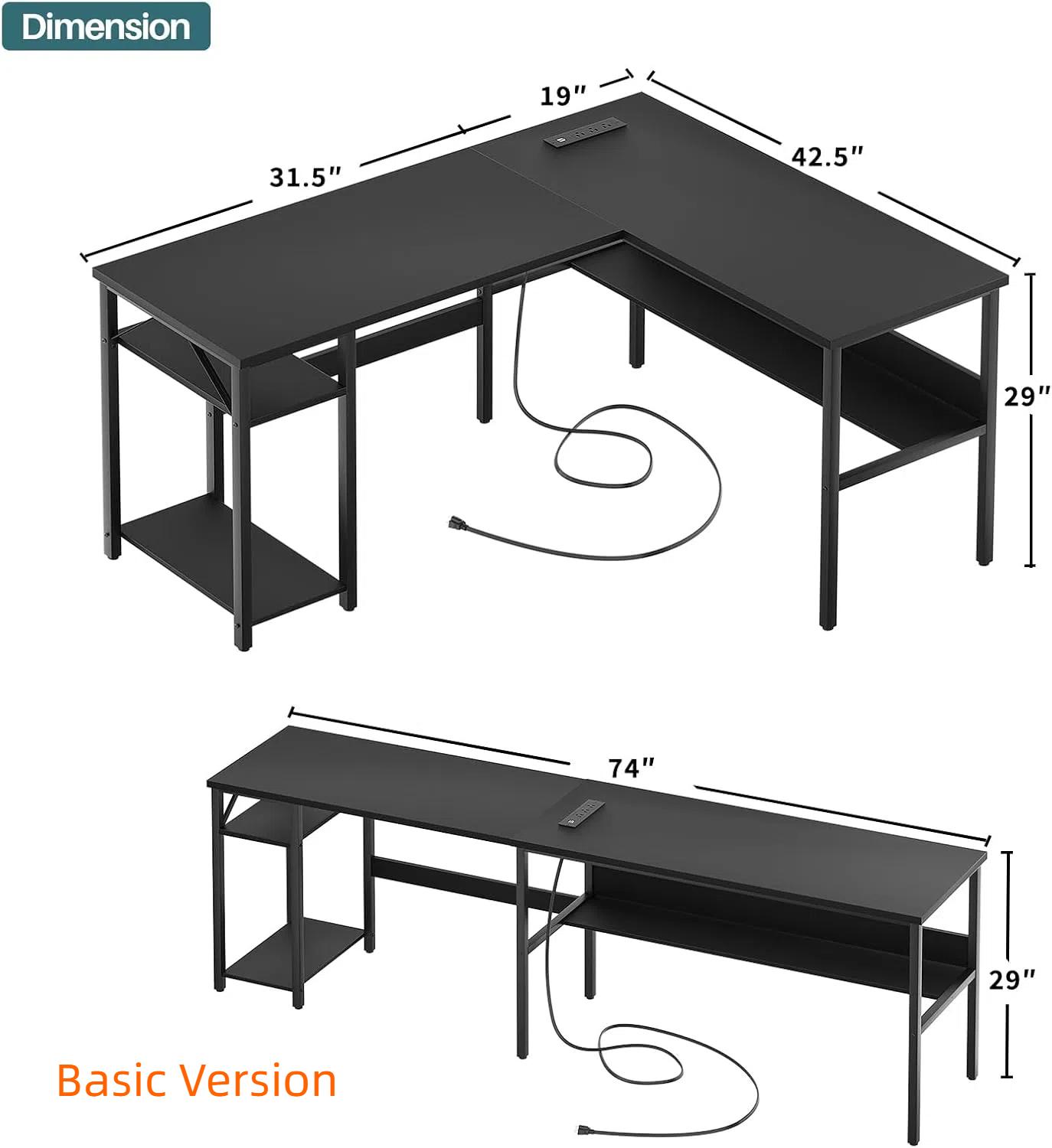 L-Shaped Computer Desk with Hutch, Power Outlets, USB  Monitor Stand, Storage Shelf - for Home Office  Gaming mesa gamer big desk cyber one pro desk