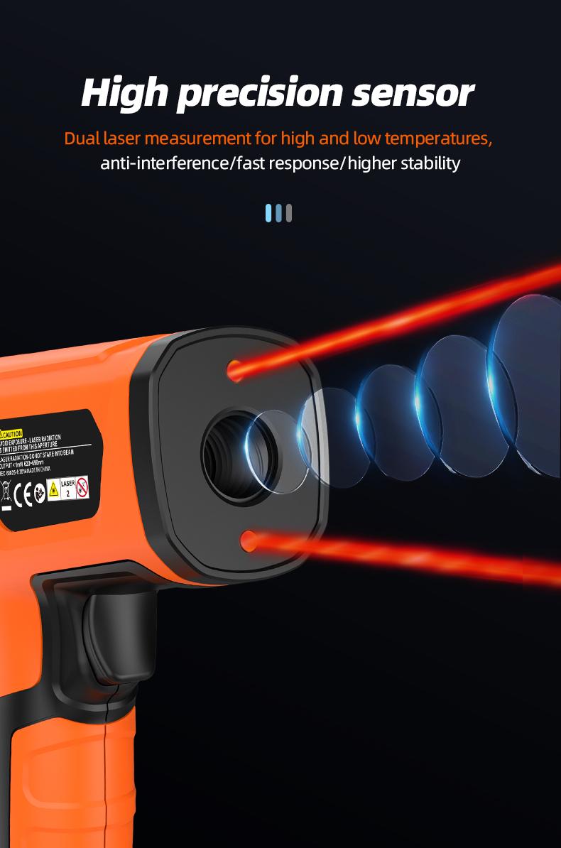 Mestek Infrared Thermometer -40°F ~2912°F,-40~1600℃ High Temperature Meter 50:1 Industrial Dual Laser Digital Thermometer with Temperature Probe