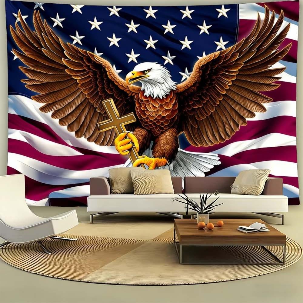 1PC Independence Day eagle tapestry wall decoration perfect for creating a patriotic home atmosphere ideal for bedrooms and living rooms enhances celebrations and gatherings vibrant stars and stripes design with majestic eagle suitable for uplifting home