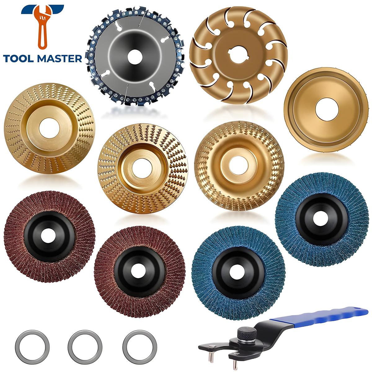 14 PCS Wood Carving Disc Set for 4" & 4.5" Angle Grinder, Tungsten Carbide Grinding Wheel with 5/8" & 7/8" Arbor, Woodworking Tool for Cutting, Shaping, Carving & Sanding